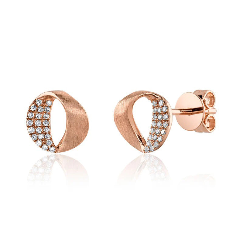 0.09ct Round Brilliant Cut Diamond Mobius Stud Earrings in 14K Rose Gold