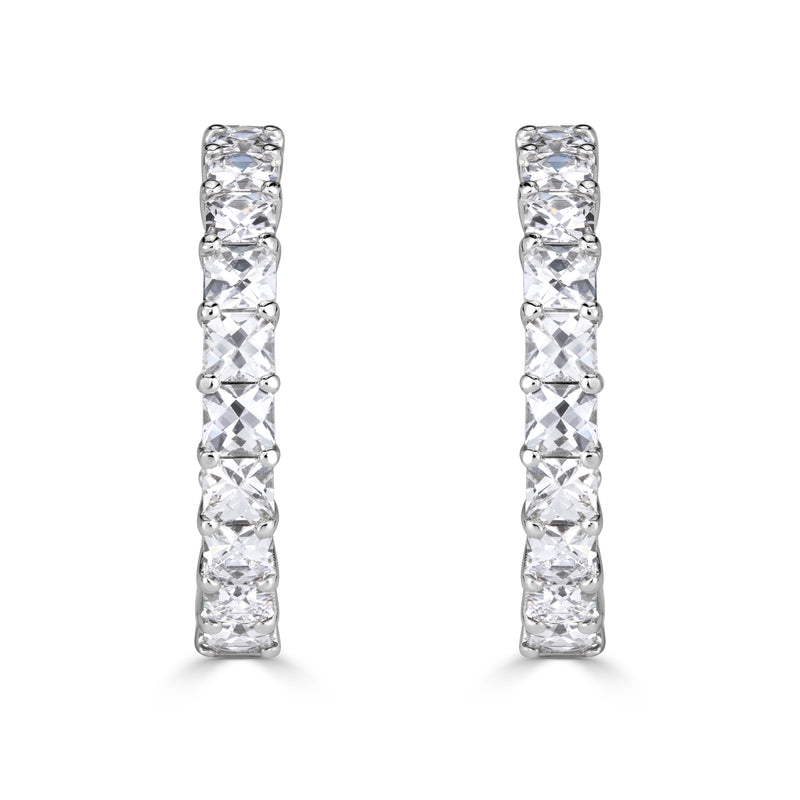 3.76ct Pixel Cut Diamond Hoop Earrings in 18K White Gold