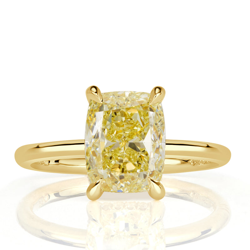 2.70ct Fancy Yellow Cushion Cut Diamond Engagement Ring