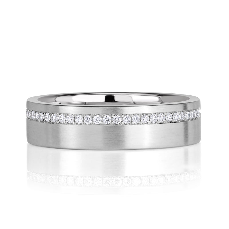 0.21 Round Brilliant Cut Diamond Mens Wedding Band in 18K White Gold