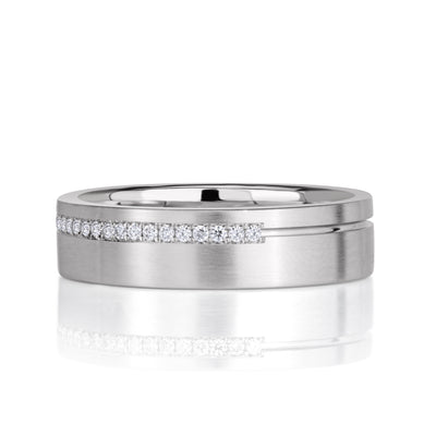 0.21 Round Brilliant Cut Diamond Mens Wedding Band in 18K White Gold