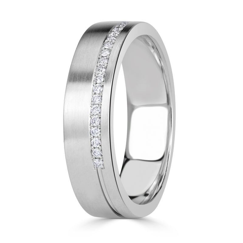 0.21 Round Brilliant Cut Diamond Mens Wedding Band in 18K White Gold