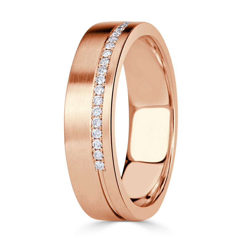 0.21 Round Brilliant Cut Diamond Mens Wedding Band in 18K Rose Gold