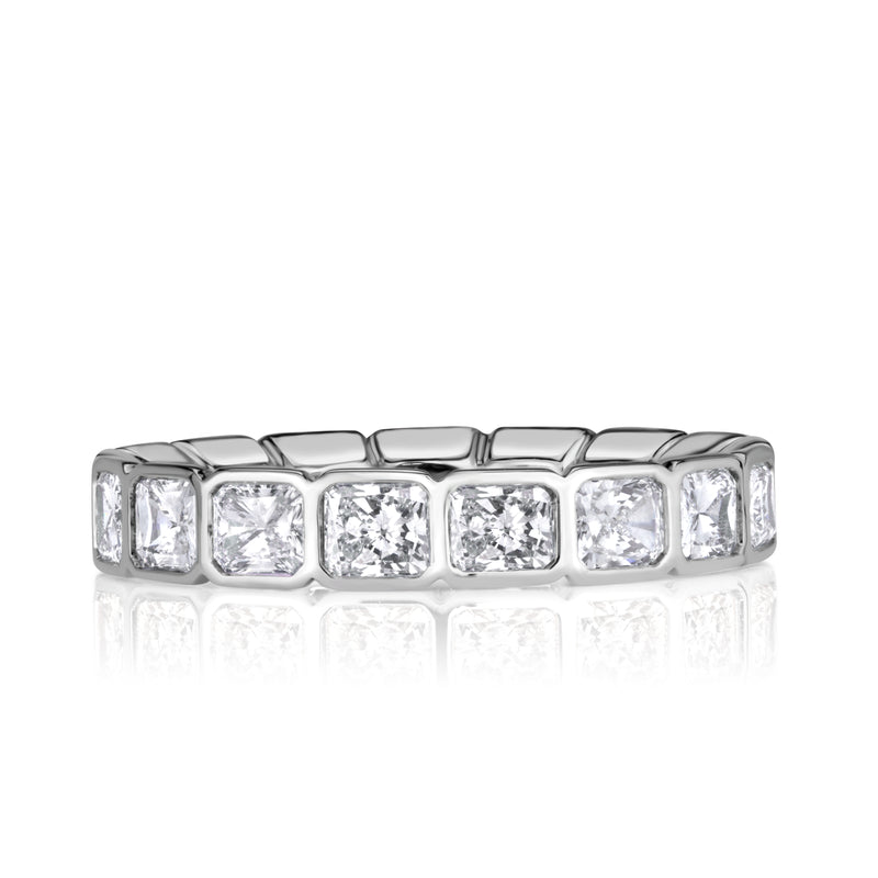 2.53ct Radiant Cut Diamond Bezel Set Eternity Band in 18K White Gold