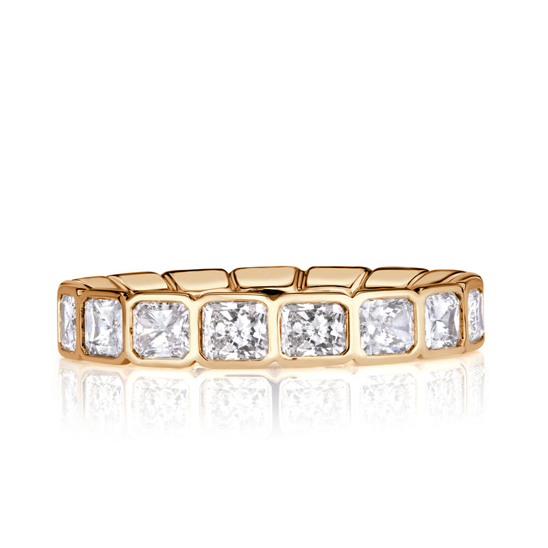 2.53ct Radiant Cut Diamond Bezel Set Eternity Band in 18K Champagne Yellow Gold