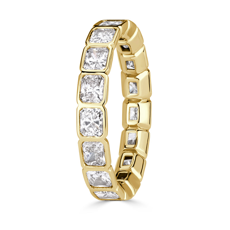 2.53ct Radiant Cut Diamond Bezel Set Eternity Band in 18K Yellow Gold