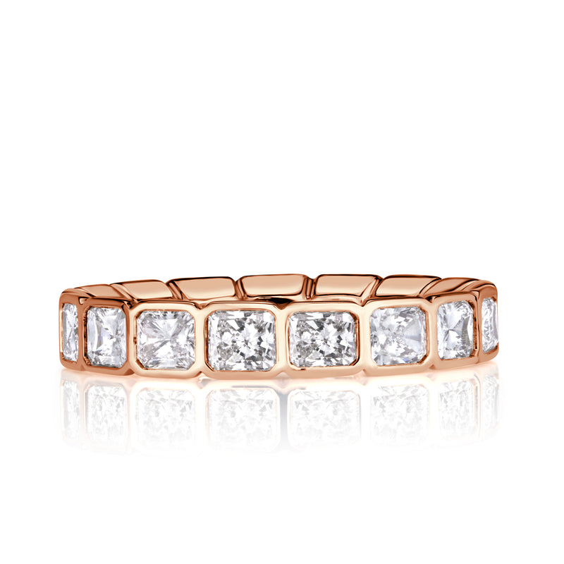 2.53ct Radiant Cut Diamond Bezel Set Eternity Band in 18K Rose Gold