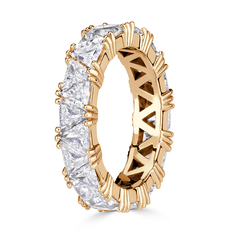 3.81ct Trillion Cut Diamond Eternity Band in 18k Champagne Yellow Gold