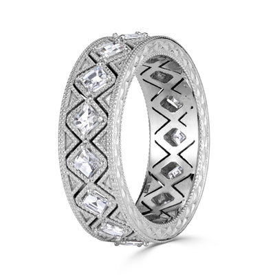 1.14ct Pixel Cut Diamond Milgrain Eternity Band in 18K White Gold