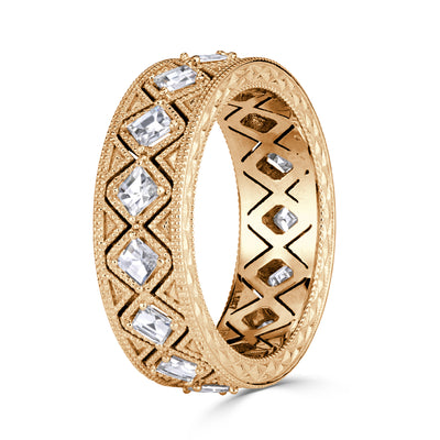 1.14ct Pixel Cut Diamond Milgrain Eternity Band in 18K Champagne Yellow Gold