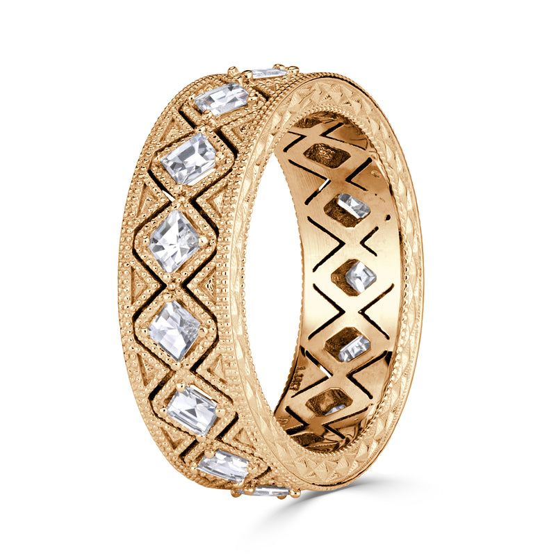 1.14ct Pixel Cut Diamond Milgrain Eternity Band in 18K Champagne Yellow Gold