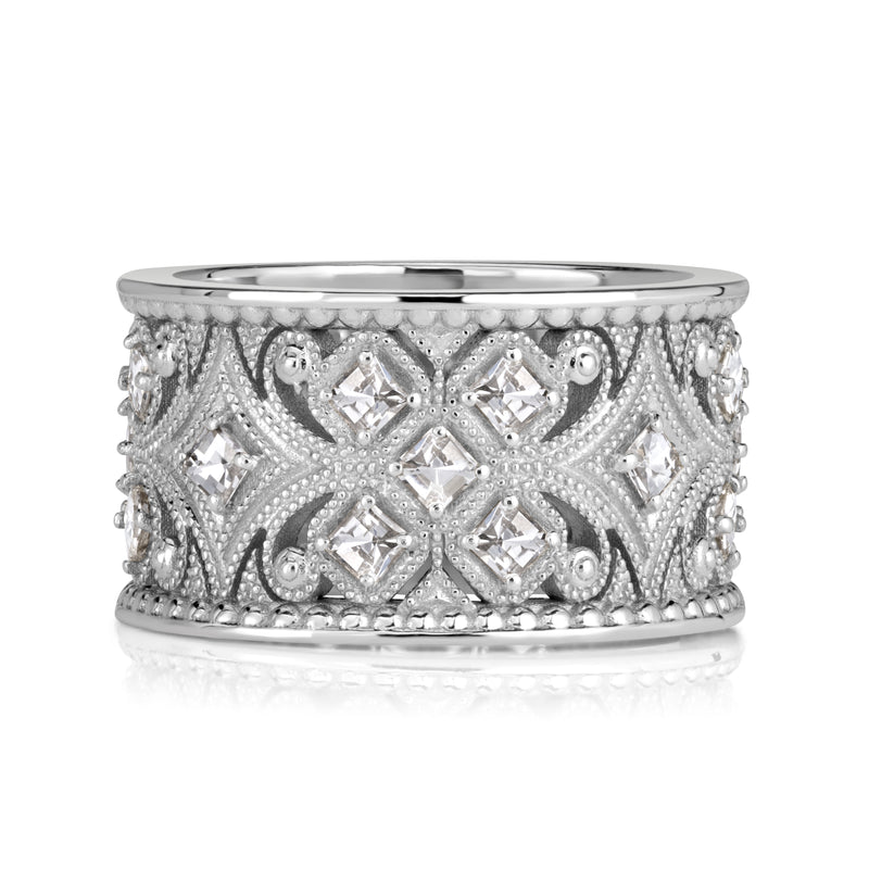 1.21ct Pixel Cut Diamond Milgrain Cigar Band in 18K White Gold