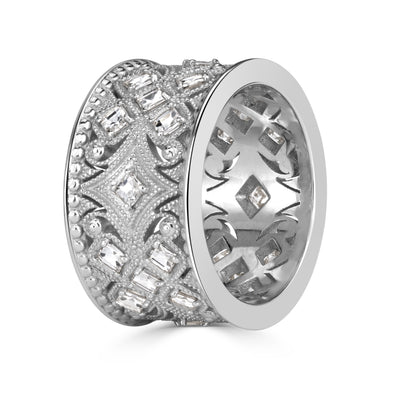 1.21ct Pixel Cut Diamond Milgrain Cigar Band in 18K White Gold