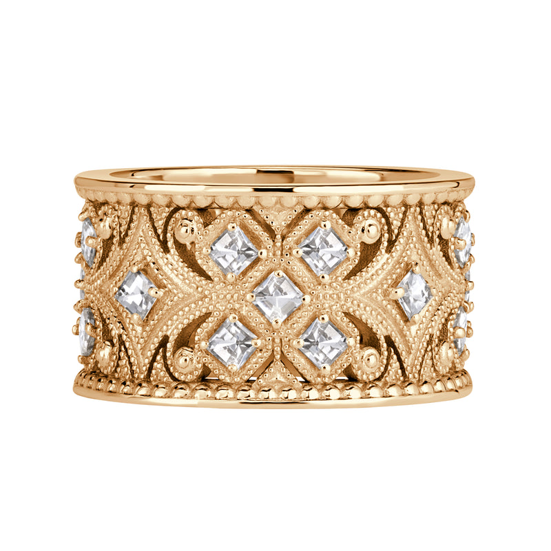 1.21ct Pixel Cut Diamond Milgrain Cigar Band in 18K Champagne Yellow Gold