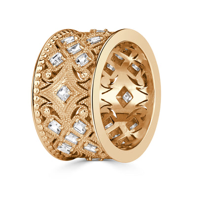 1.21ct Pixel Cut Diamond Milgrain Cigar Band in 18K Champagne Yellow Gold