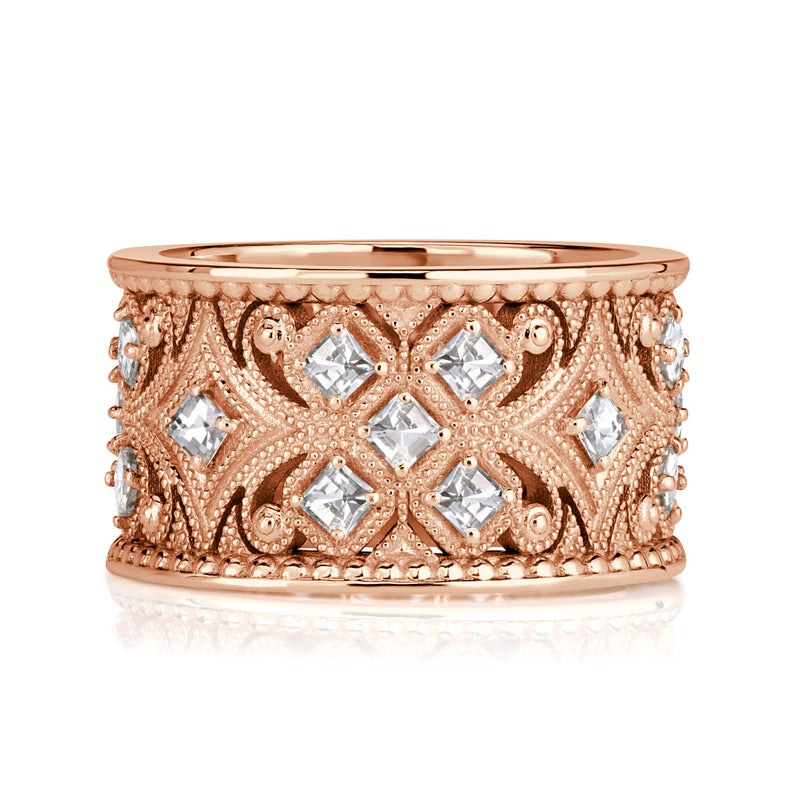 1.21ct Pixel Cut Diamond Milgrain Cigar Band in 18K Rose Gold