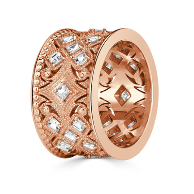 1.21ct Pixel Cut Diamond Milgrain Cigar Band in 18K Rose Gold