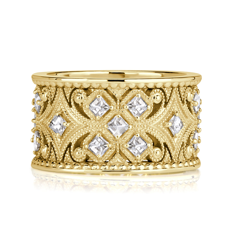 1.21ct Pixel Cut Diamond Milgrain Cigar Band in 18K Yellow Gold