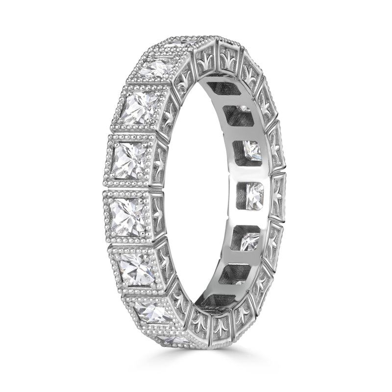 1.30 Pixel Cut Diamond Milgrain Eternity Band in 18K White Gold