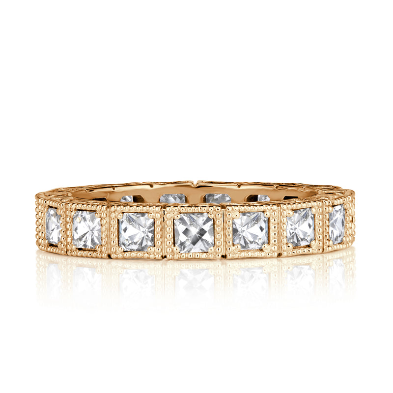 1.30 Pixel Cut Diamond Milgrain Eternity Band in 18K Champagne Yellow Gold