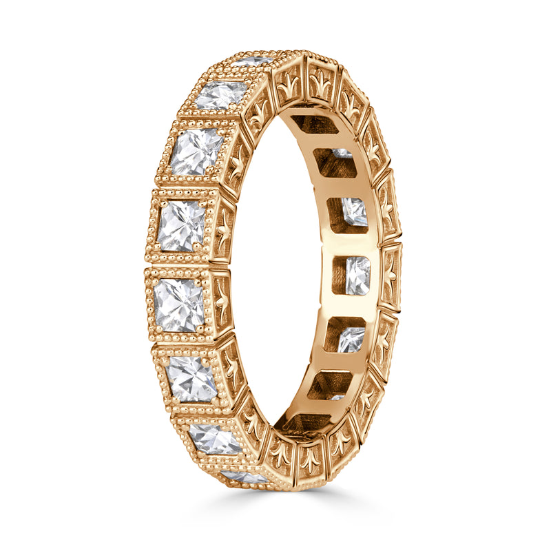 1.30 Pixel Cut Diamond Milgrain Eternity Band in 18K Champagne Yellow Gold