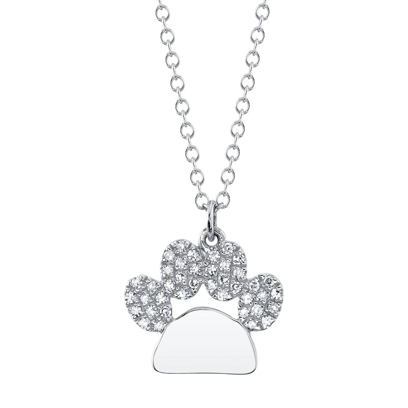 0.09ct Round Brilliant Cut Diamond Paw Print Pendant in 14K White Gold