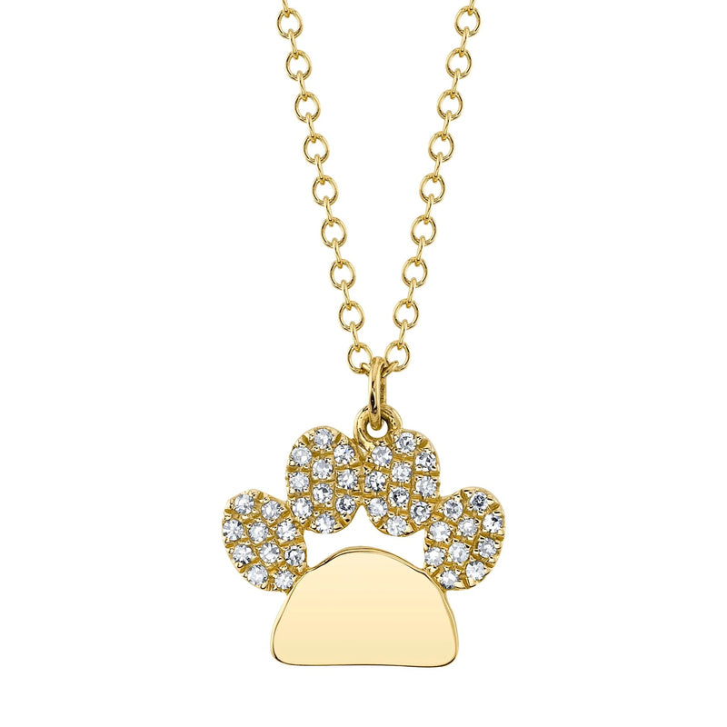 0.09ct Round Brilliant Cut Diamond Paw Print Pendant in 14K Yellow Gold