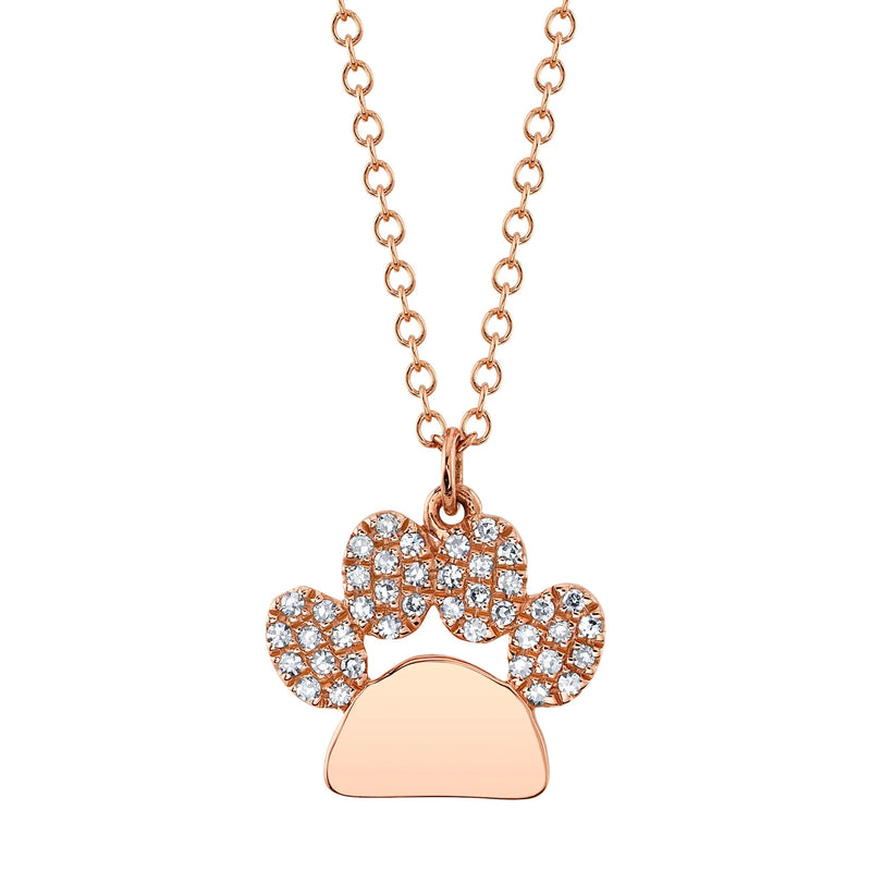 0.09ct Round Brilliant Cut Diamond Paw Print Pendant in 14K Rose Gold