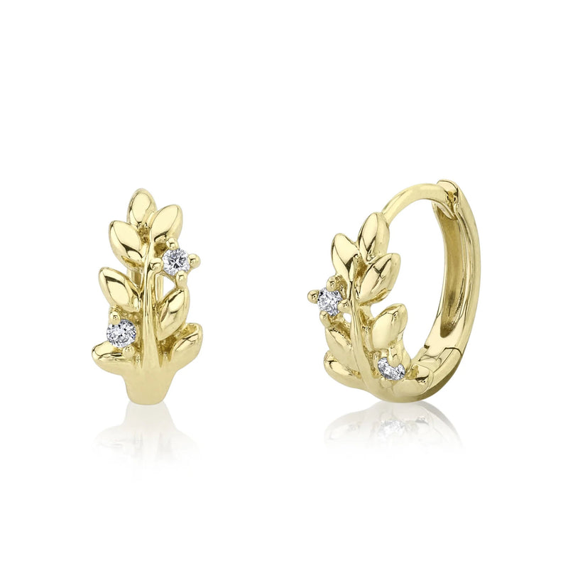 0.05ct Diamond Leaf Huggies in 14K Yellow Gold