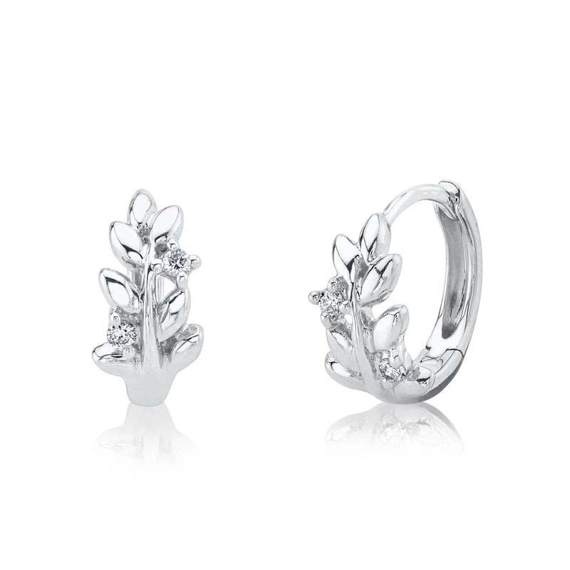 0.05ct Diamond Leaf Huggies in 14K White Gold