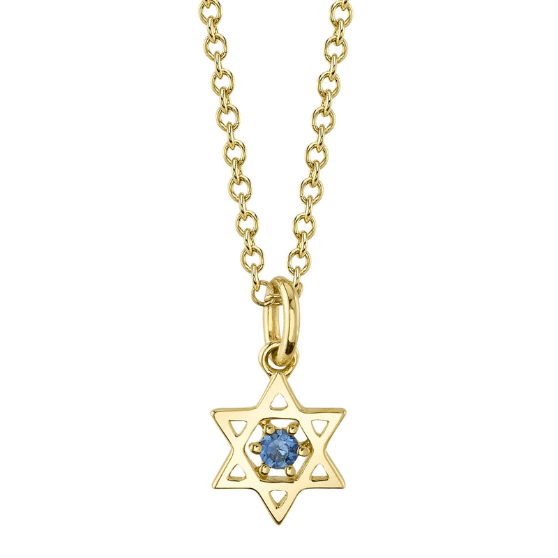 0.03ct Blue Sapphire Star of David Necklace in 14k Yellow Gold