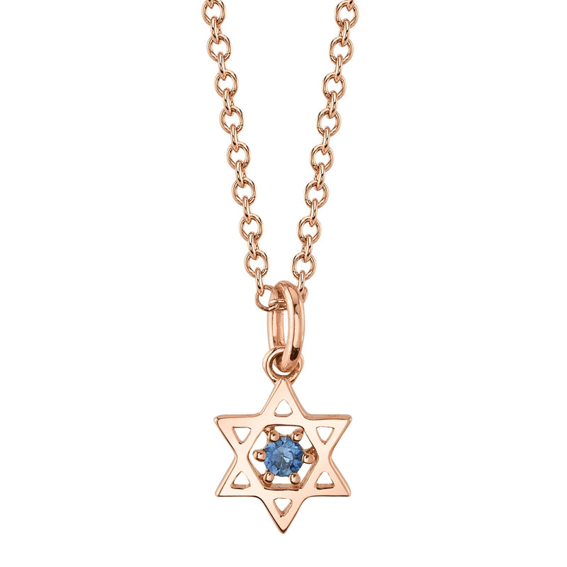 0.03ct Blue Sapphire Star of David Necklace in 14K Rose Gold