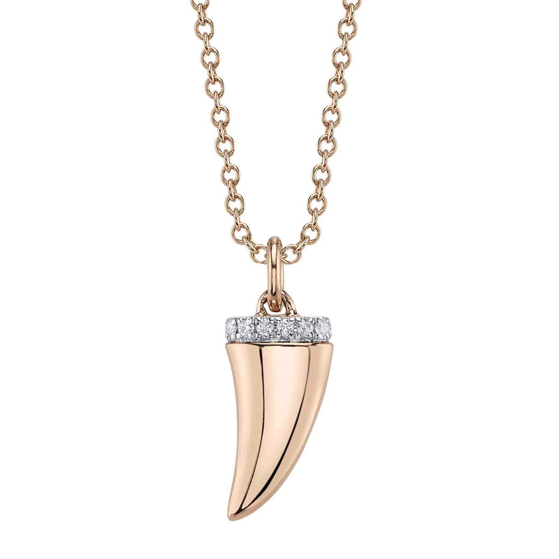 0.03ct Round Brilliant Cut Diamond Shark Tooth Necklace in 14K Rose Gold