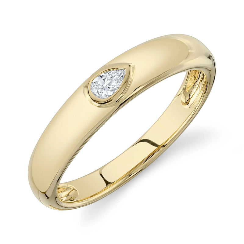 0.08ct Pear Shaped Bezel Diamond Band in 14K Yellow Gold