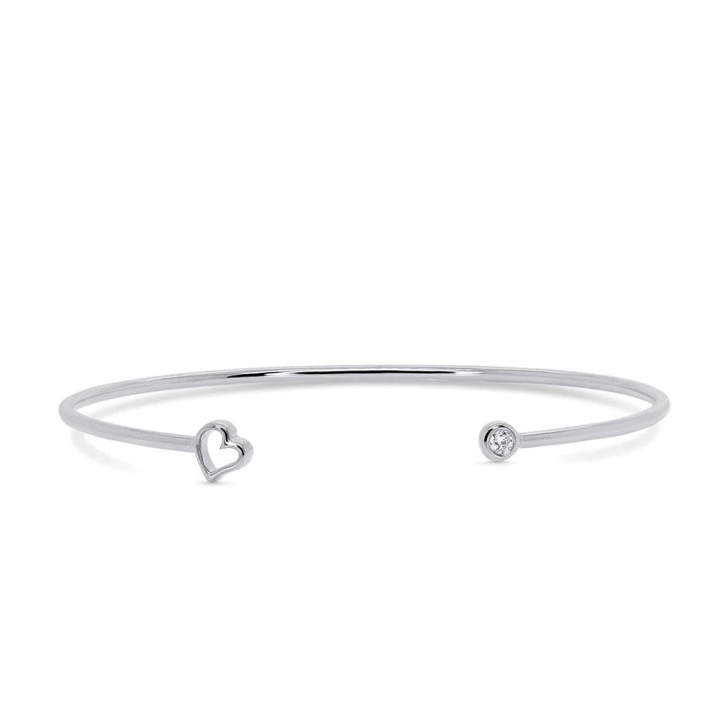 0.04ct Round Brilliant Cut Diamond and Heart Shaped Flexible Bangle in 14K White Gold