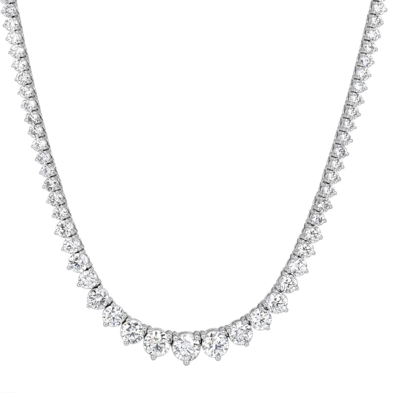 14.79ct Round Brilliant Cut Diamond Graduated Tennis Necklace in 14K White Gold