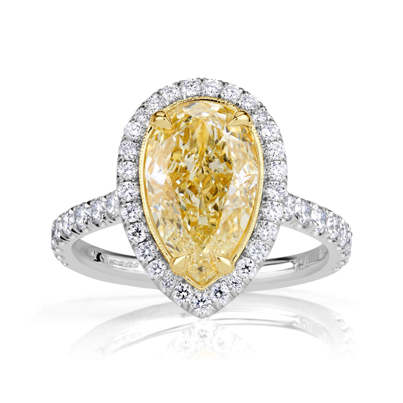 3.75ct Fancy Light Yellow Pear Shaped Diamond Engagement Ring in Platinum