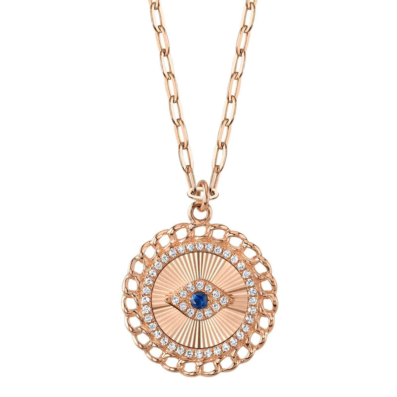 0.11ct Round Brilliant Cut Diamond and 0.04ct Blue Sapphire Evil Eye Necklace in 14K Rose Gold