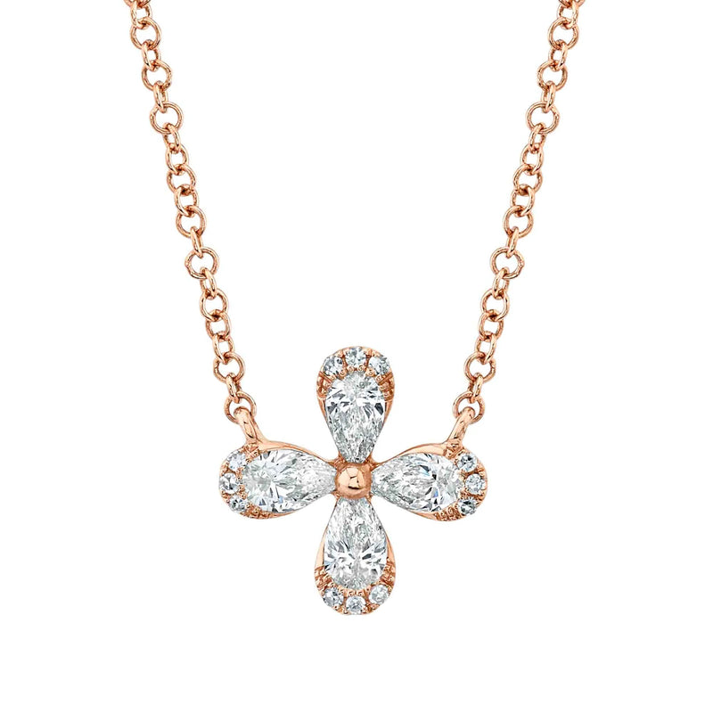 0.37ct Pear Shaped Diamond Flower Pendant in 14K Rose Gold