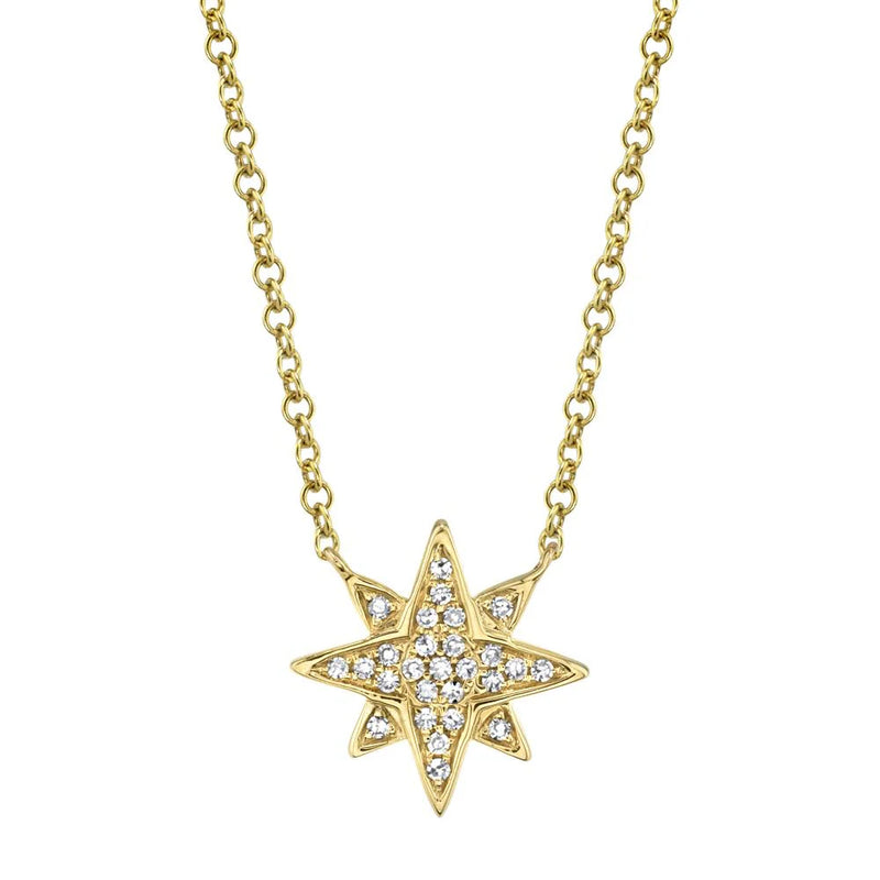 0.06ct Round Brilliant Cut Diamond North Star Pendant in 14K Yellow Gold