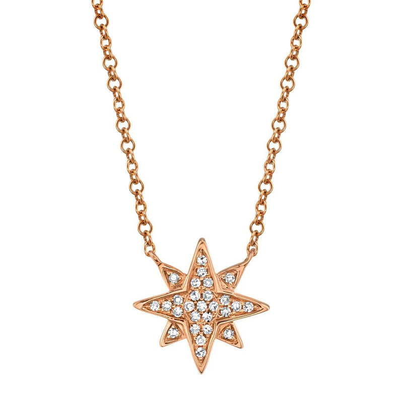 0.06ct Round Brilliant Cut Diamond North Star Pendant in 14K Rose Gold