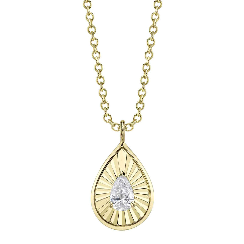 0.15ct Pear Shaped Diamond Fluted Pendant in 14K Yellow Gold