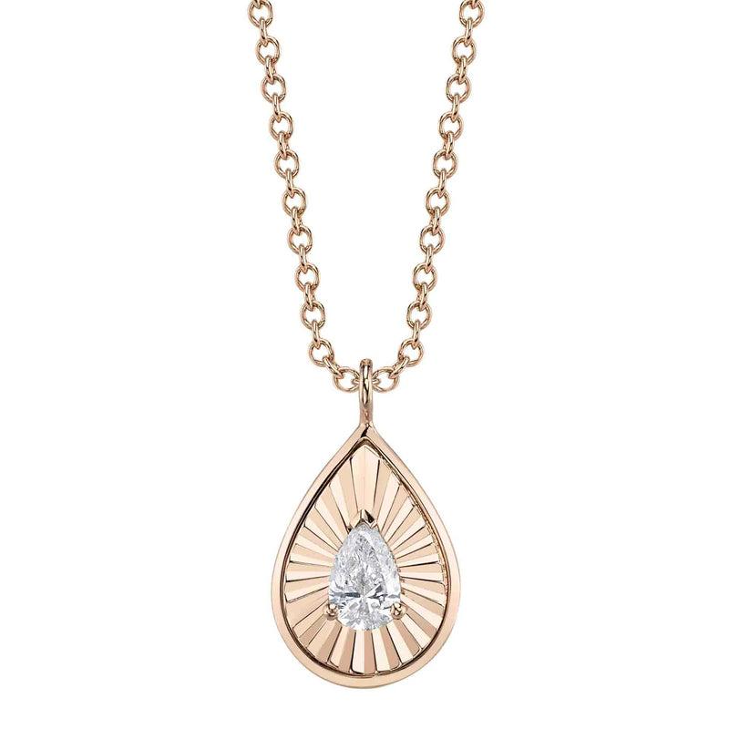 0.15ct Pear Shaped Diamond Fluted Pendant in 14K Rose Gold