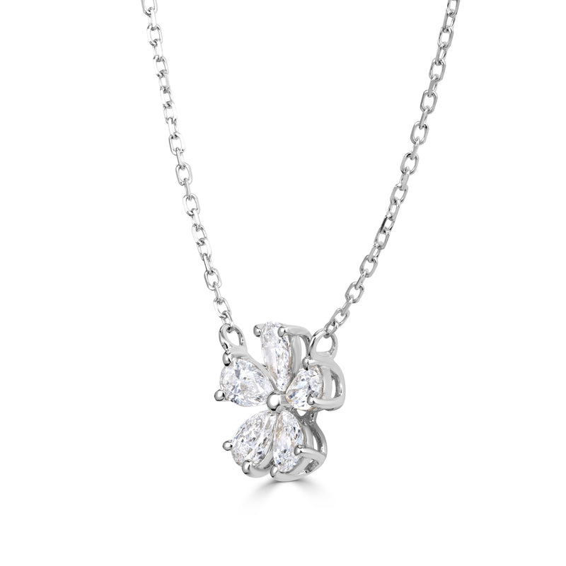 0.48ct Pear Shaped Diamond Floral Pendant in 18K White Gold