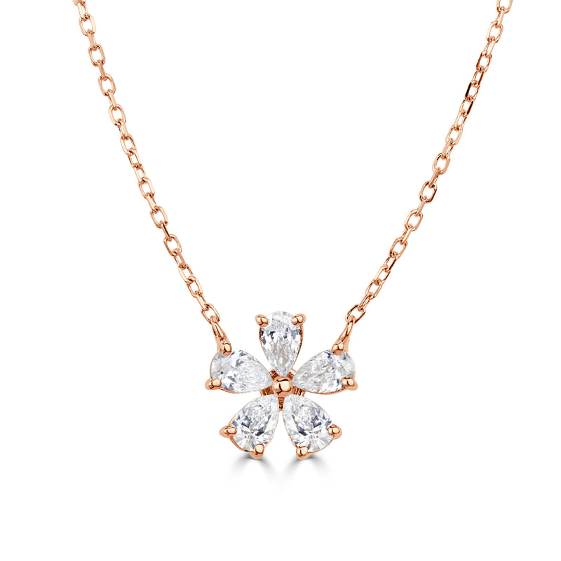 0.48ct Pear Shaped Diamond Floral Pendant in 18K Rose Gold