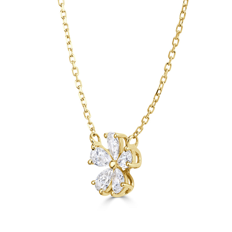 0.48ct Pear Shaped Diamond Floral Pendant in 18K Yellow Gold