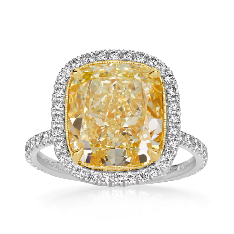 6.92ct Fancy Yellow Cushion Cut Diamond Engagement Ring