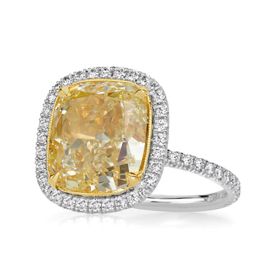 6.92ct Fancy Yellow Cushion Cut Diamond Engagement Ring