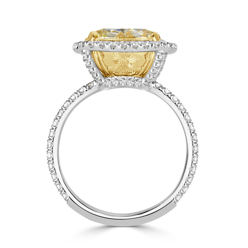 6.92ct Fancy Yellow Cushion Cut Diamond Engagement Ring