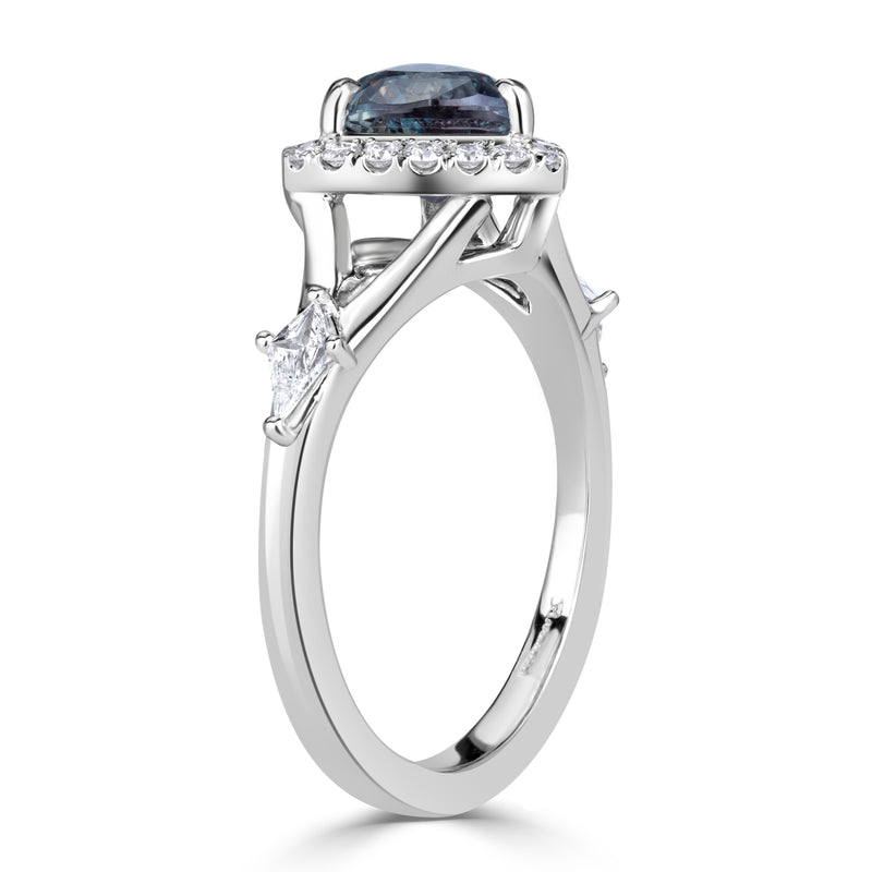1.70ct Trillion Cut Alexandrite and Diamond Ring